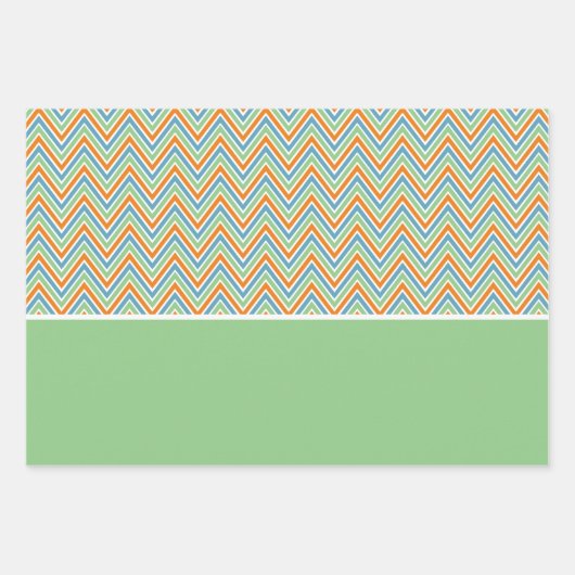 Feuille De Papier Cadeau Chevron Orange Vert et Bleu (Devant)
