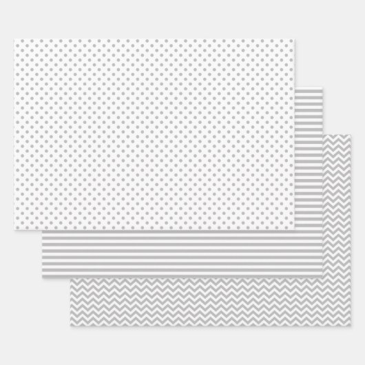 Feuille De Papier Cadeau Chevron Pois de Gris et Blancs (Lot)
