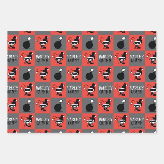 Feuille De Papier Cadeau Chibi Harley Quinn Checker Motif (Devant 3)