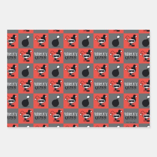 Feuille De Papier Cadeau Chibi Harley Quinn Checker Motif (Devant 2)