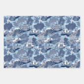 Feuille De Papier Cadeau Chic bleu blanc saule chinoiserie toile (Devant)