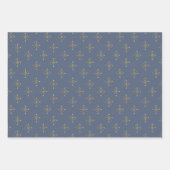 Feuille De Papier Cadeau Chic bleu ivoire et étoile d'or (Devant)