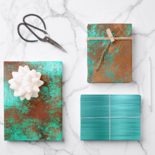 Feuille De Papier Cadeau Chic Boho en cuivre Turquoise