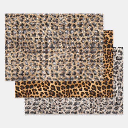 Feuille De Papier Cadeau Chic Cream Brown Leopard Animal Sparkle Christmas (Lot)