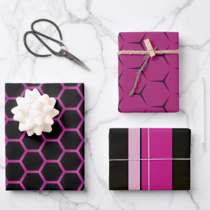 Feuille De Papier Cadeau Chic et tendance Magenta rose et noir brillant