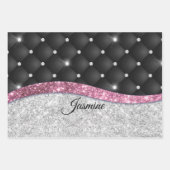 Feuille De Papier Cadeau Chic girly faux parties scintillant argent noir ro (Devant)