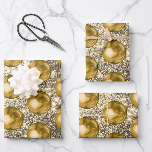 Feuille De Papier Cadeau Chic Gold Balls Silver Sprakles (Recto)