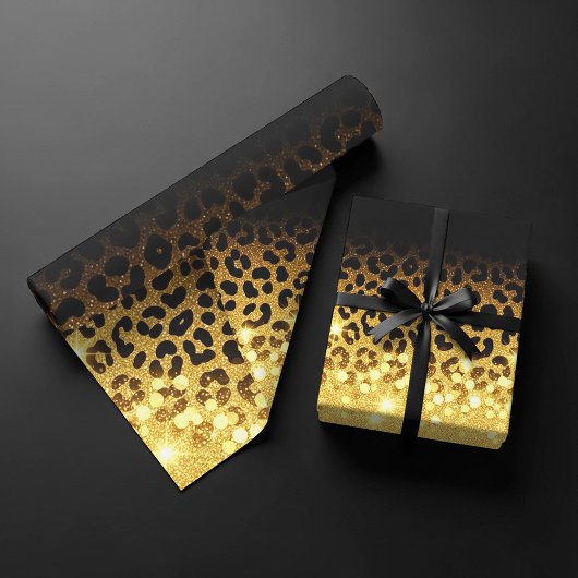 Feuille De Papier Cadeau Chic Gold Glitter Leopard Print Pattern