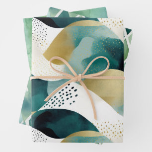 Feuille De Papier Cadeau Chic Gold Green White Abstrait