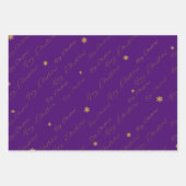 Feuille De Papier Cadeau Chic Joyeux script de Noël violet et or (Devant)