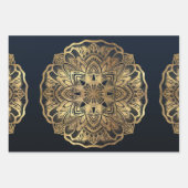 Feuille De Papier Cadeau Chic Moderne Marine Blue Gold Mandala (Devant)