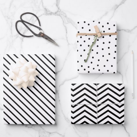 Feuille De Papier Cadeau Chic moderne noir & blanc, Chevron & Dots (Recto)