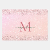 Feuille De Papier Cadeau Chic Monogramme 3 Parties scintillant couleur rose (Devant 2)