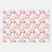 Feuille De Papier Cadeau Chic Romantique Roses Fleurs Roses (Devant 3)