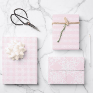 Feuille De Papier Cadeau Chic rose et blanc dentelle motif mignon