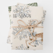 Feuille De Papier Cadeau Chic Rustique Crème de Noël Deer Snowflakes (En situation)