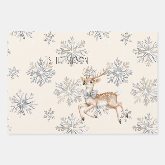 Feuille De Papier Cadeau Chic Rustique Crème de Noël Deer Snowflakes (Devant)