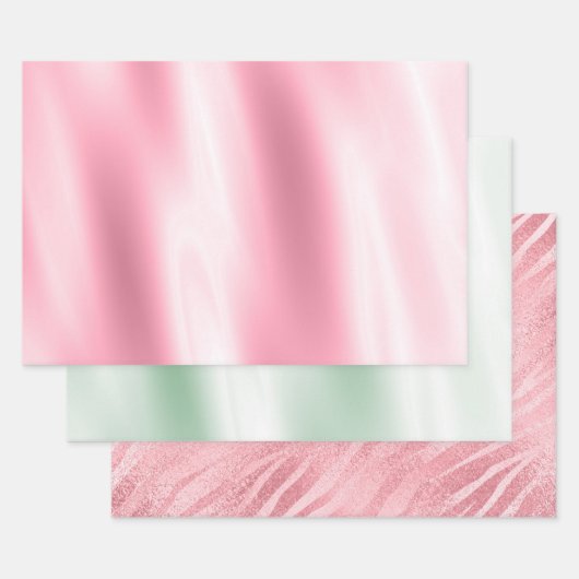 Feuille De Papier Cadeau Chic Tropical Pink Mint Green Zebra (Lot)
