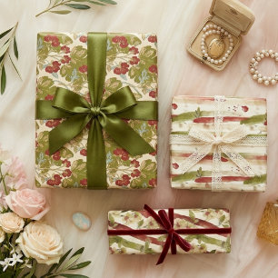 Feuille De Papier Cadeau Chic Vert Rouge Botanique Orchidées Aquarelle TMF2