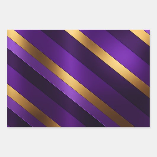 Feuille De Papier Cadeau Chic violet, Lilac et or rayé (Devant)