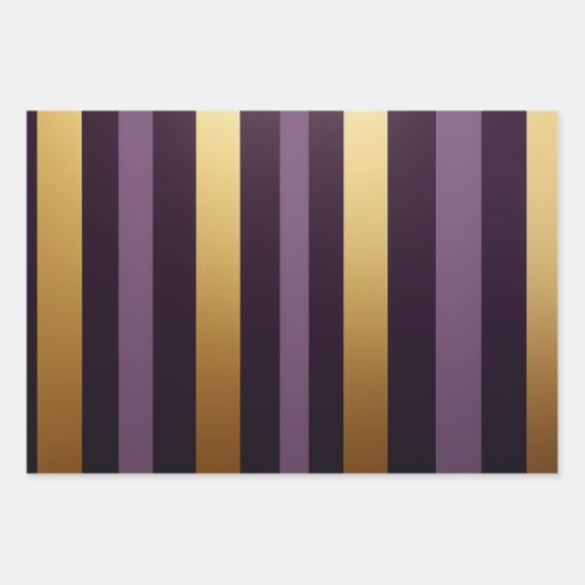 Feuille De Papier Cadeau Chic violet, Lilac et or rayé (Devant 3)