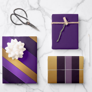 Feuille De Papier Cadeau Chic violet, Lilac et or rayé