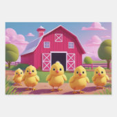 Feuille De Papier Cadeau Chicks in Barnyard Happy Spring  (Devant)