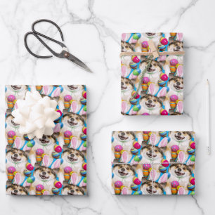 Feuille De Papier Cadeau Chien allongé sur des œufs de Pâques