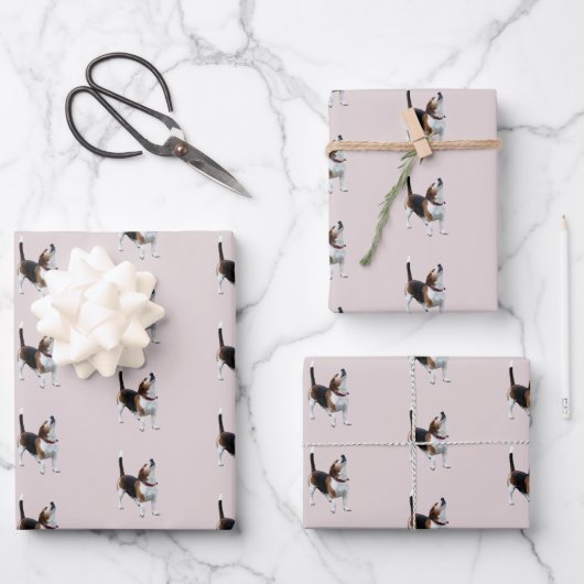 Feuille De Papier Cadeau Chien Beagle mignon hurlant   (Recto)