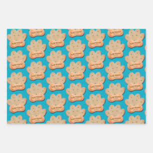Feuille De Papier Cadeau Chien Biscuit Pawprint et Bone Art Blue