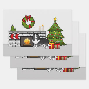 Feuille De Papier Cadeau Chien Chien De Chien De Shetland Bi-Noir Dans Une