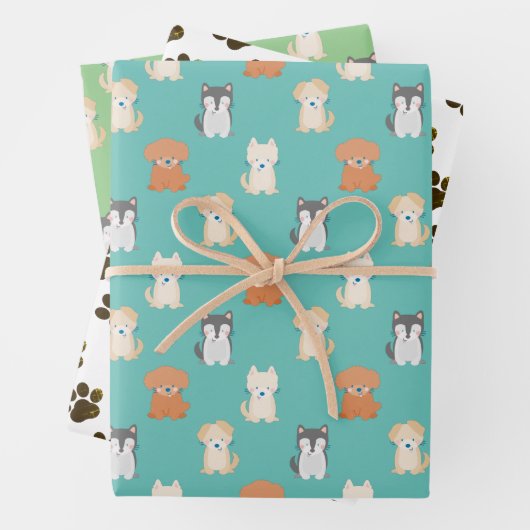 Feuille De Papier Cadeau Chien Chien Motif bleu (En situation)