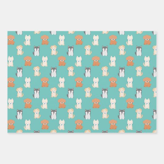 Feuille De Papier Cadeau Chien Chien Motif bleu (Devant)
