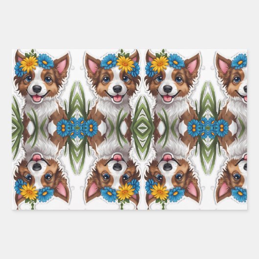 Feuille De Papier Cadeau Chien chiot mignon (Devant)