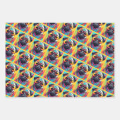 Feuille De Papier Cadeau Chien coloré drôle avec lunettes de soleil néon (Devant)