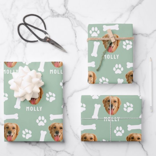 Feuille De Papier Cadeau Chien customisé animal de compagnie photo et nom S (Recto)