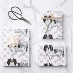 Feuille De Papier Cadeau Chien de dessin animé mignon tricolore Phalène ave