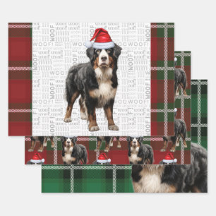 Feuille De Papier Cadeau Chien de Montagne Bernese Red Green Plaid Holiday