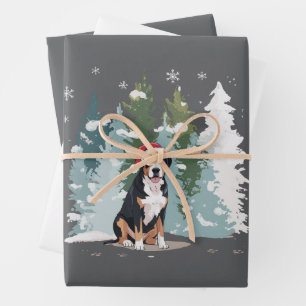 Feuille De Papier Cadeau Chien de montagne bernois de Noël Maman Chiot Hive