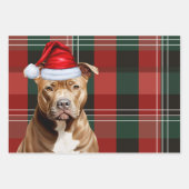 Feuille De Papier Cadeau Chien de Noël Brown Pit Red Green Plaid (Devant 3)
