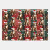 Feuille De Papier Cadeau Chien de Noël Brown Pit Red Green Plaid (Devant 2)