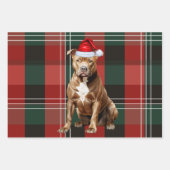 Feuille De Papier Cadeau Chien de Noël Brown Pit Red Green Plaid (Devant)