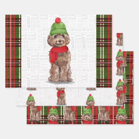 Feuille De Papier Cadeau Chien de Noël Cockapo Brown et débarqué (Lot)