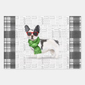 Feuille De Papier Cadeau Chien de Noël de Boston Terrier et Plaid (Devant)