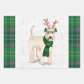 Feuille De Papier Cadeau Chien de Noël de Terrier roux et Plaid vert (Devant)