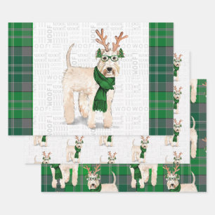 Feuille De Papier Cadeau Chien de Noël de Terrier roux et Plaid vert