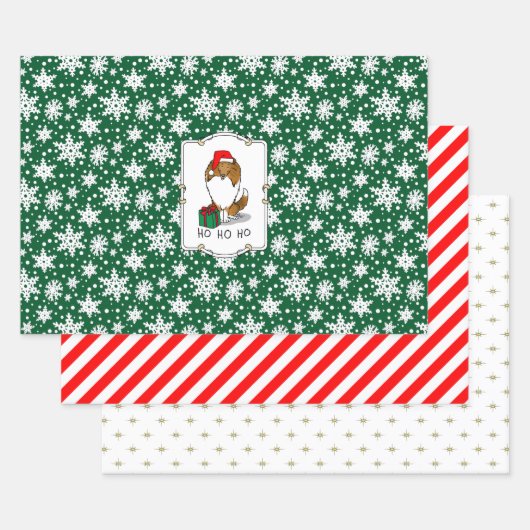 Feuille De Papier Cadeau Chien de Noël Santa Hat Shetland Sheepdog (sable) (Lot)