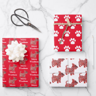 Feuille De Papier Cadeau Chien écossais Silhouette Red Merry Woofmas