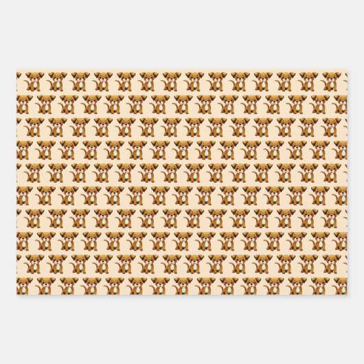 Feuille De Papier Cadeau Chien joyeux, brun, assis (Devant 3)