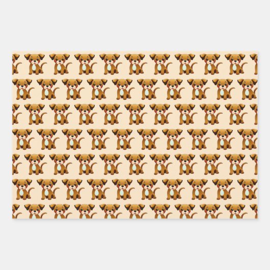 Feuille De Papier Cadeau Chien joyeux, brun, assis (Devant 2)